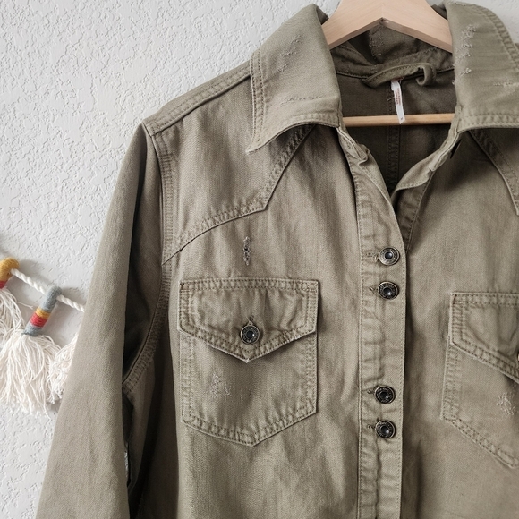 Free People Moonchild Distress Sage Dress Longline Shacket Grunge Boho Chic M - Picture 6 of 12